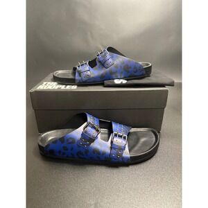 The Kooples NEW Leopard Print Slides Sandals Buckle Accents Blue Black FR 43/U 9